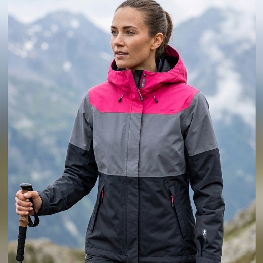 Helly Hansen Women's Colorblock Hooded Utility Jacket in Pink, Gray, Black